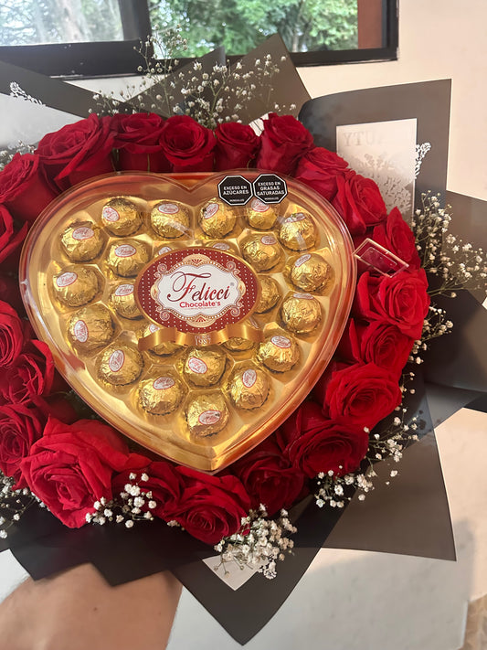 Ramo corazón de chocolate
